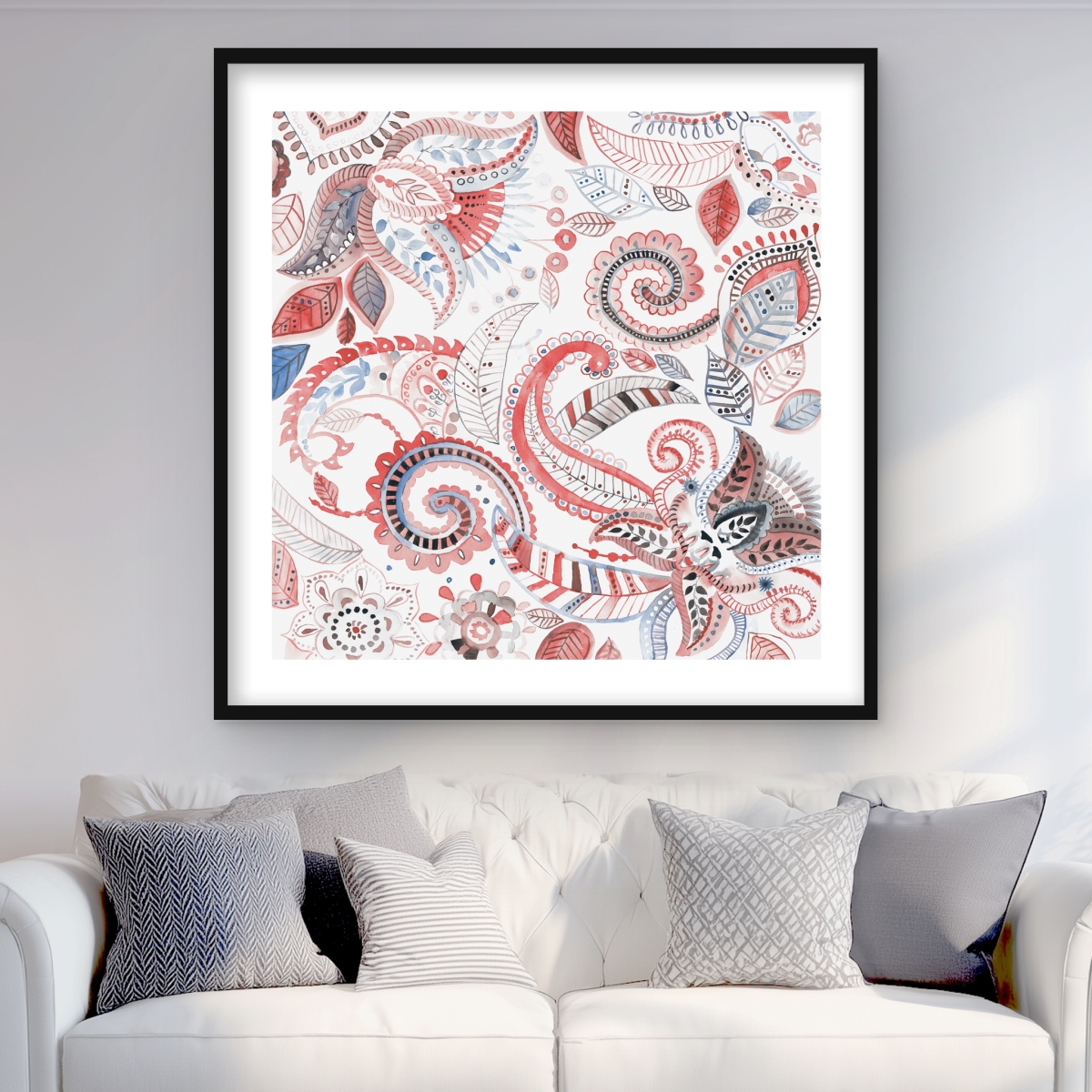 C1FM363644KPAR 36 x 36 in. Paisley Pattern Framed Matted Print - Home Decor Art