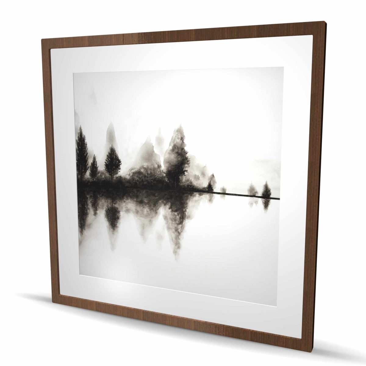 C1FM363653D3E1 36 x 36 in. Reflection - Trees Black & White Framed Matted Print Decor
