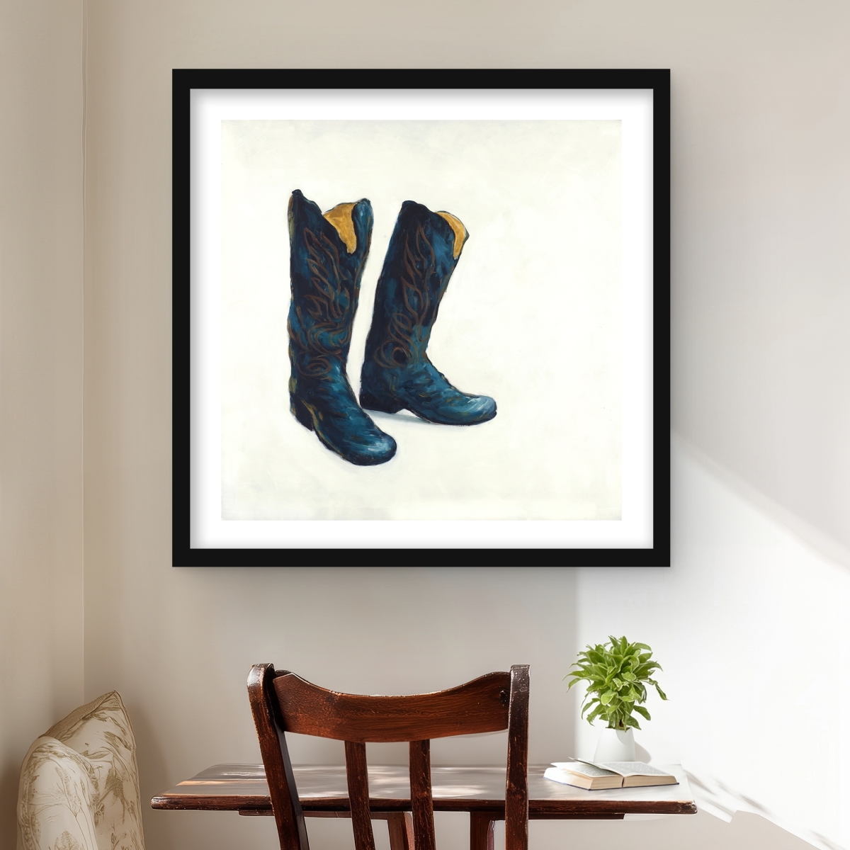C1FM2424ZZO5AX 24 x 24 in. Leather Cowboy Boots Still Life Print - Western Home Decor