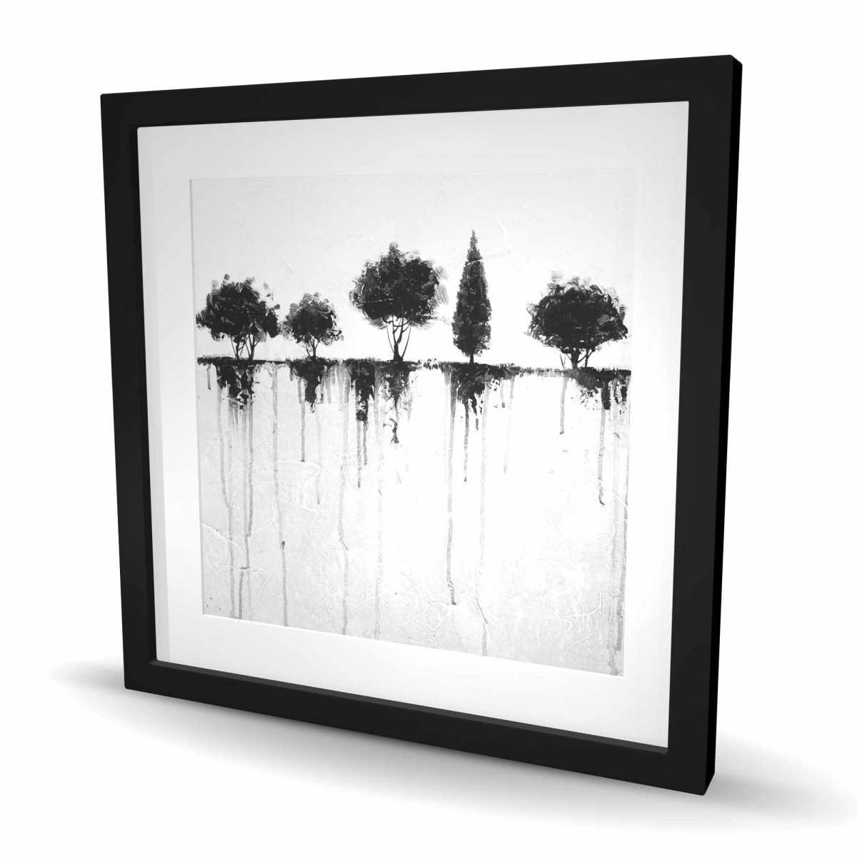 C1FM24242QRS8S 24 x 24 in. Abstract Black Trees - Gray Framed Matted Print for Decor