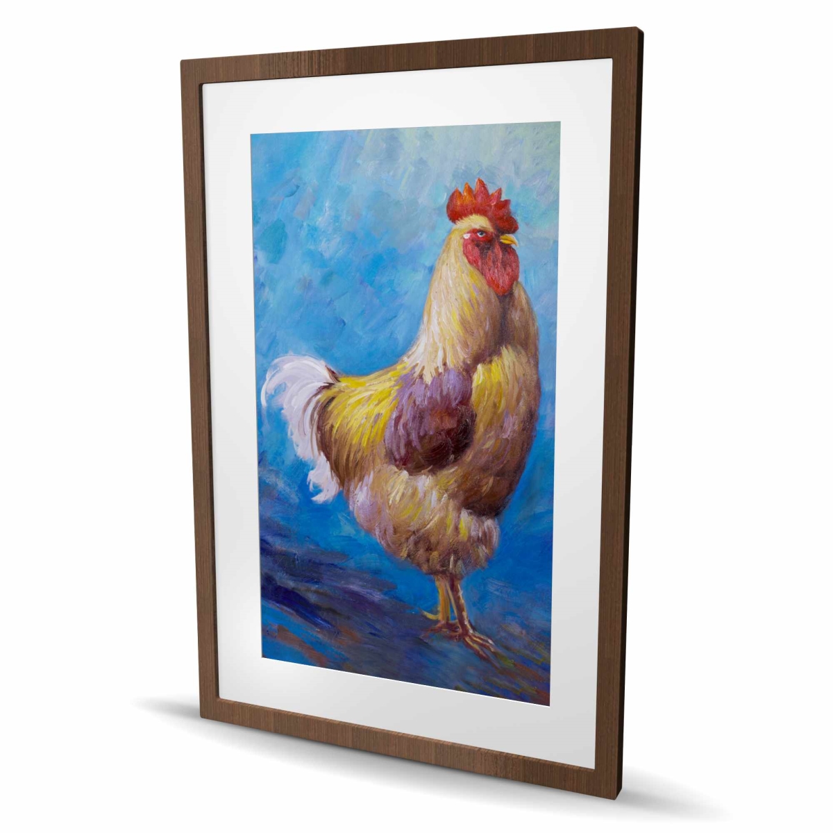 C1FM2436BO60PS 24 x 36 in. Beautiful Rooster - Blue Kitchen Framed Matted Print Decor