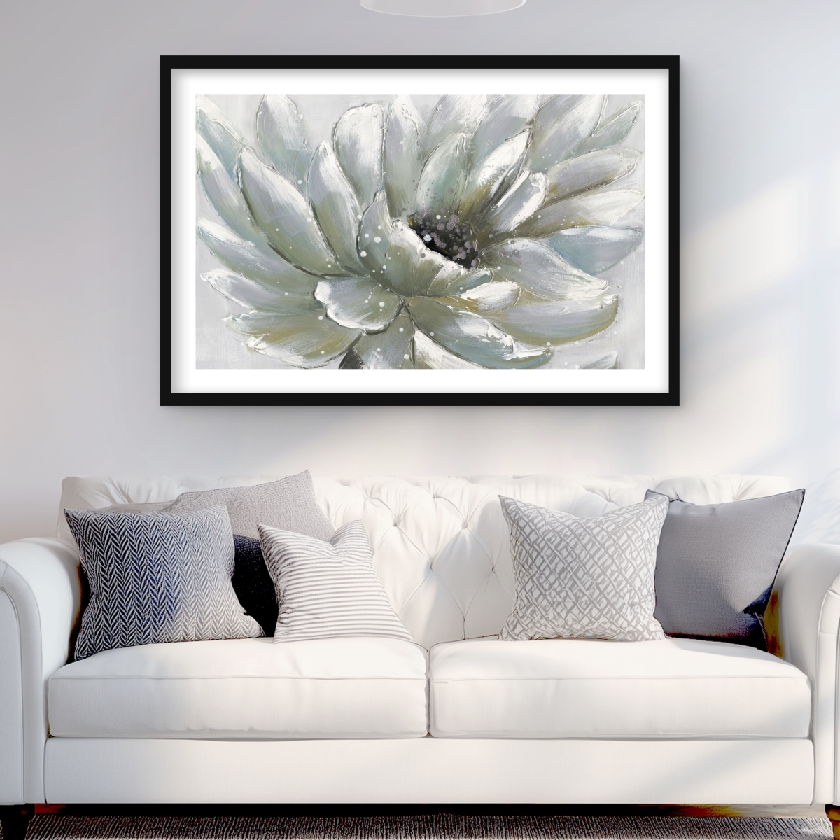 C1FM2436B7ADNL 24 x 36 in. White Chrysanthemum - Framed Matted Print for Home Decor
