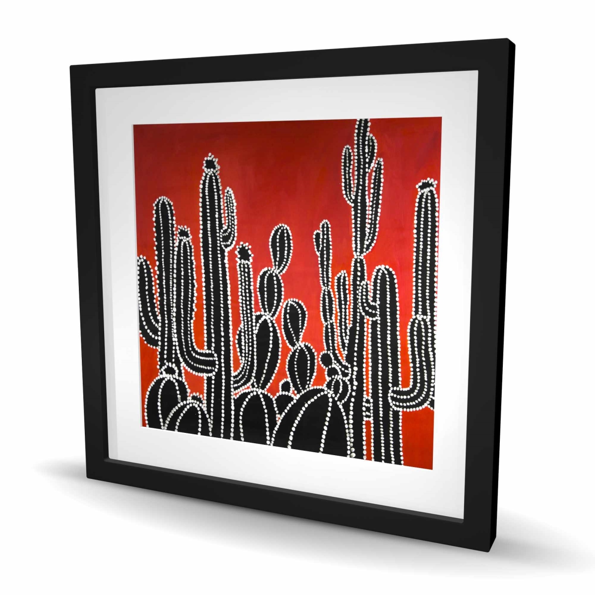C1FM2424HFRCKG 24 x 24 in. Black Tall Cactus - Retro Floral Framed Matted Print Decor