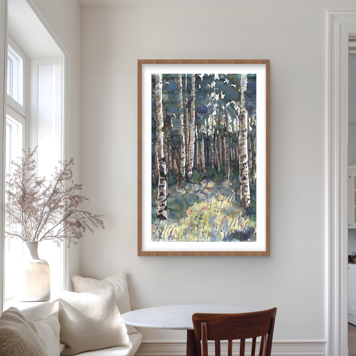 C1FM24367A2CWT 24 x 36 in. Birches - Green Seasons Framed Matted Print for Home Decor