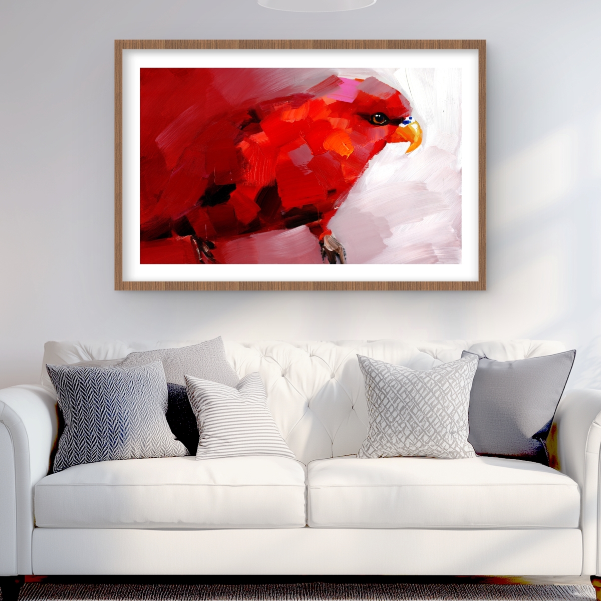 C1FM243684SLH0 24 x 36 in. Abstract Red Parrot - Office Feathers Framed Matted Print