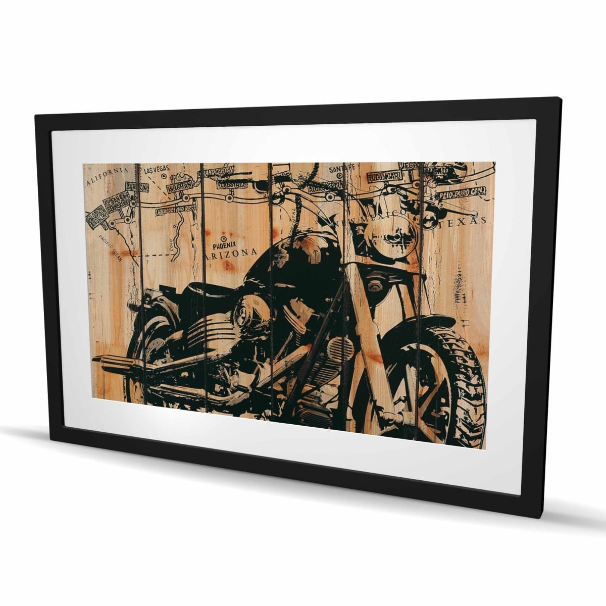 C1FM243687V4FE 24 x 36 in. Motorcycle on Wood Background - Rustic Office Framed Print