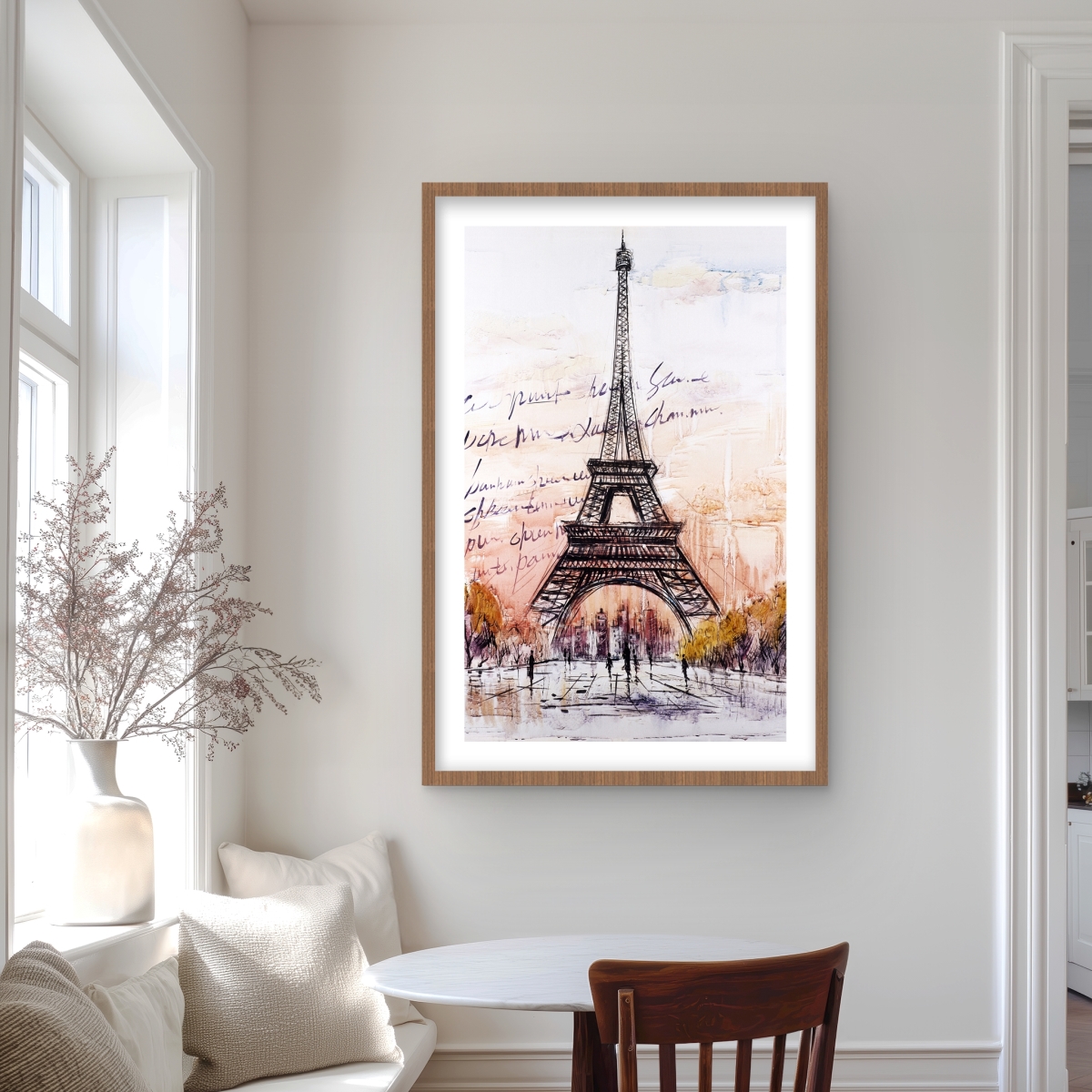 C1FM2436892QXV 24 x 36 in. Eiffel Tower Sketch with Handwritten Message - Framed Print
