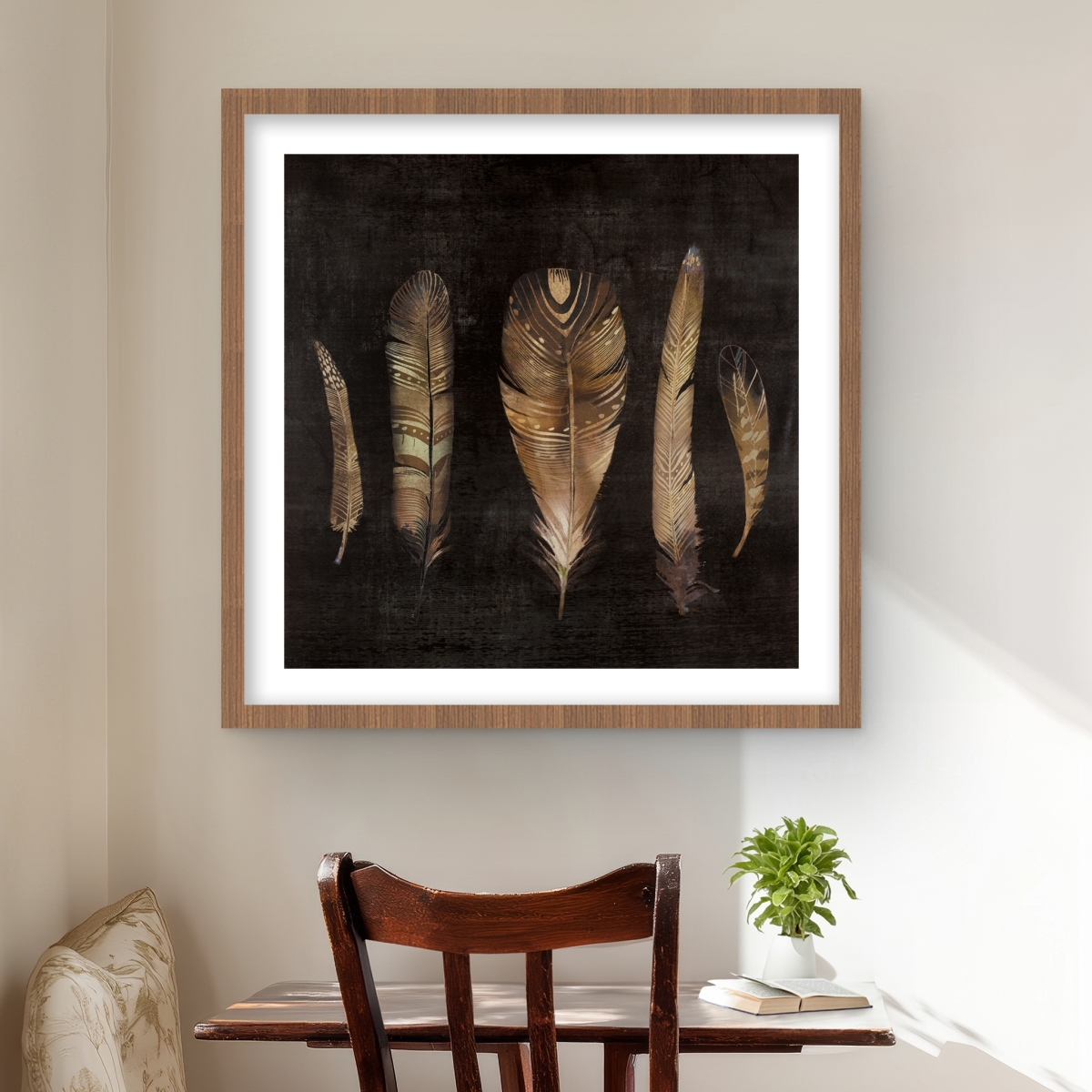 C1FM2424XTBBLP 24 x 24 in. Brown Feather Set - Black Animals Framed Matted Print Decor