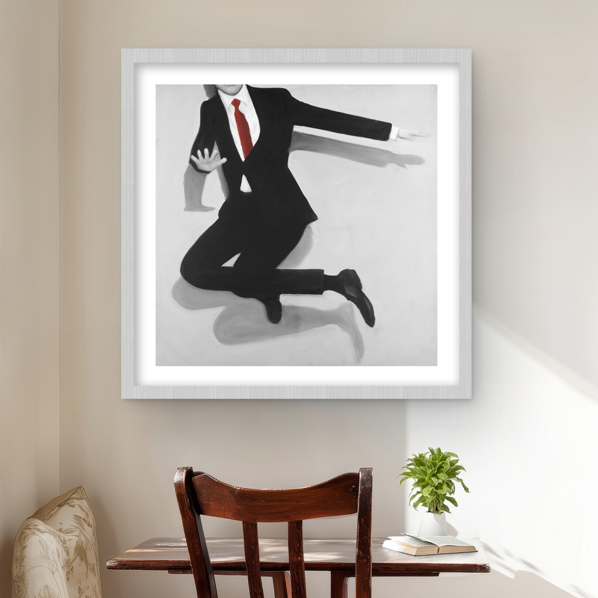 C1FM2424879OYV 24 x 24 in. Classical Jumping Man - Contemporary Framed Matted Print