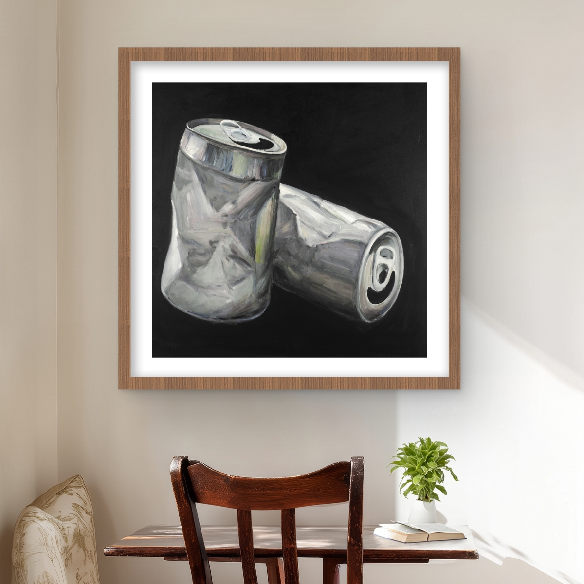 C1FM2424NBYOKF 24 x 24 in. Empty Cans - Industrial Still Life Framed Matted Print Decor