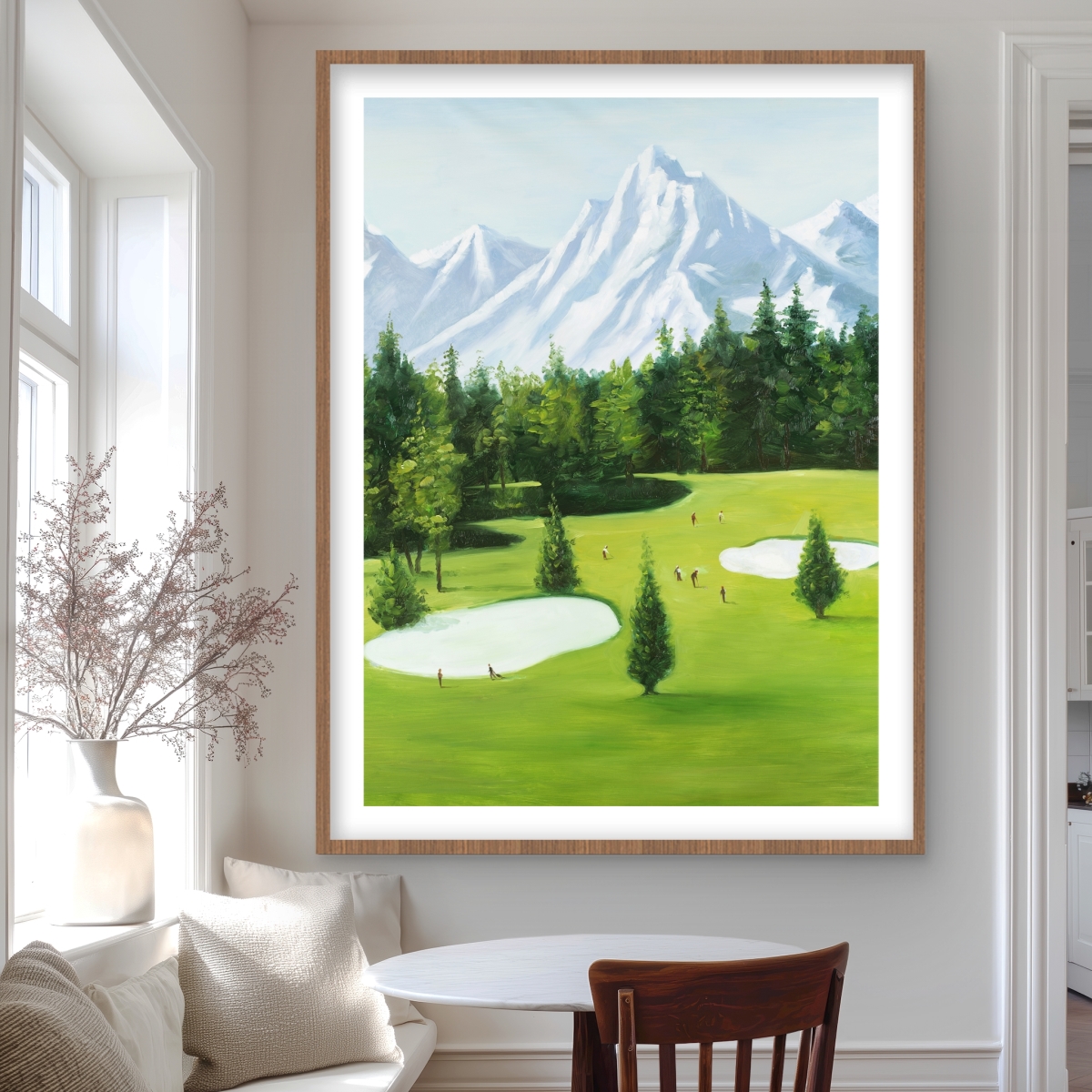 C1FM364818NQS1 36 x 48 in. Golf Course with Mountains View - Framed Matted Print Decor