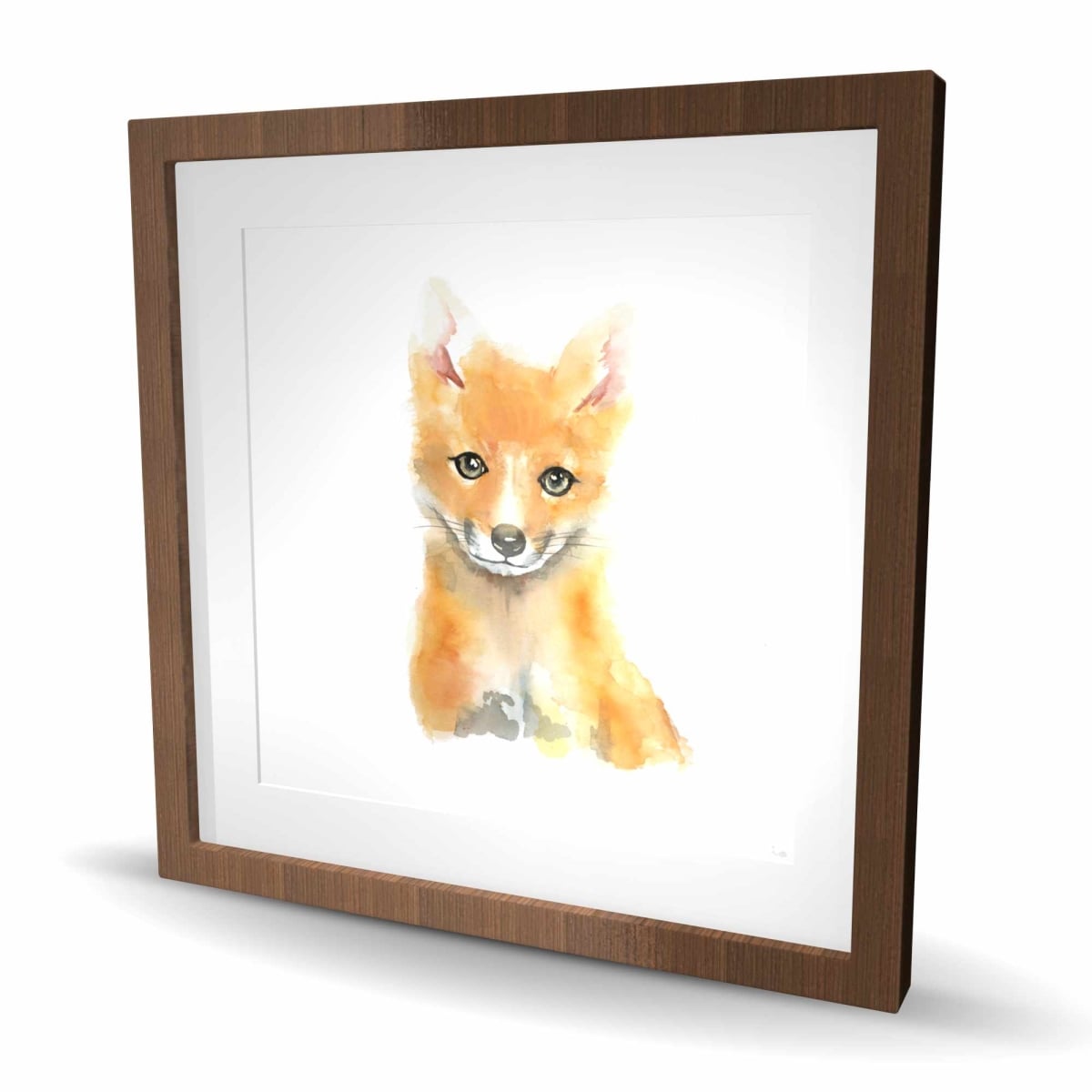 C1FM242425UKNT 24 x 24 in. Watercolor Baby Fox - Framed Matted Print for Home Decor