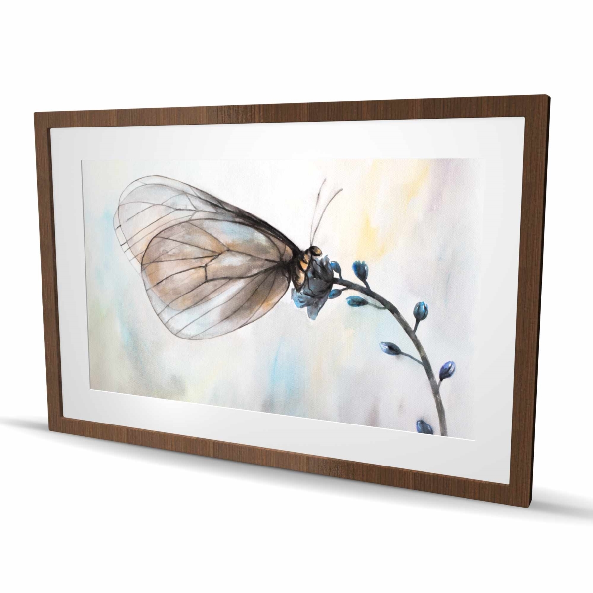 C1FM2436761E7P 24 x 36 in. Butterfly on Blue Flowers - Romantic Framed Print for Decor