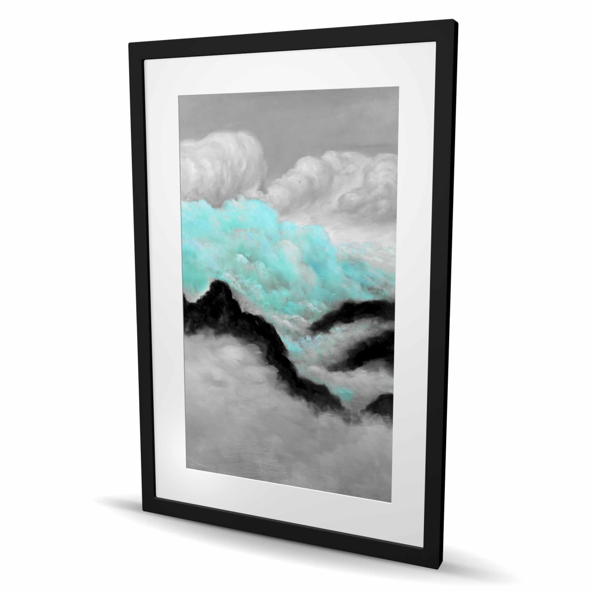 C1FM24367RO9RR 24 x 36 in. Gray & Blue Clouds - White Bathroom Framed Matted Print