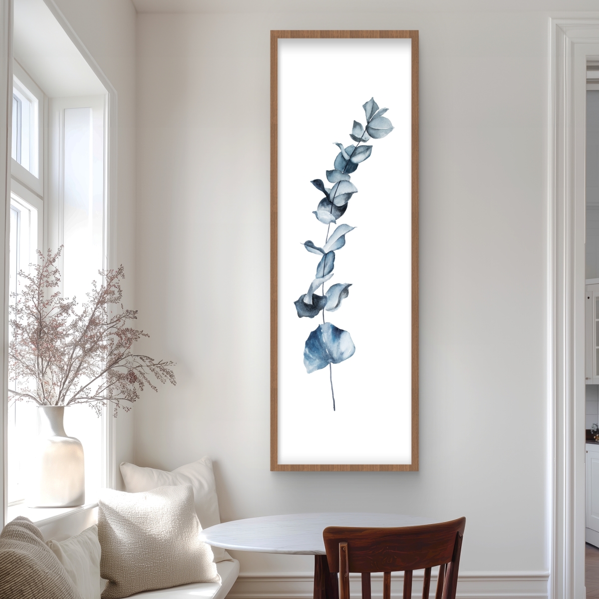 C1FM2060CNA8CA 20 x 60 in. Eucalyptus Blue Leaves - Framed Matted Print for Home Decor