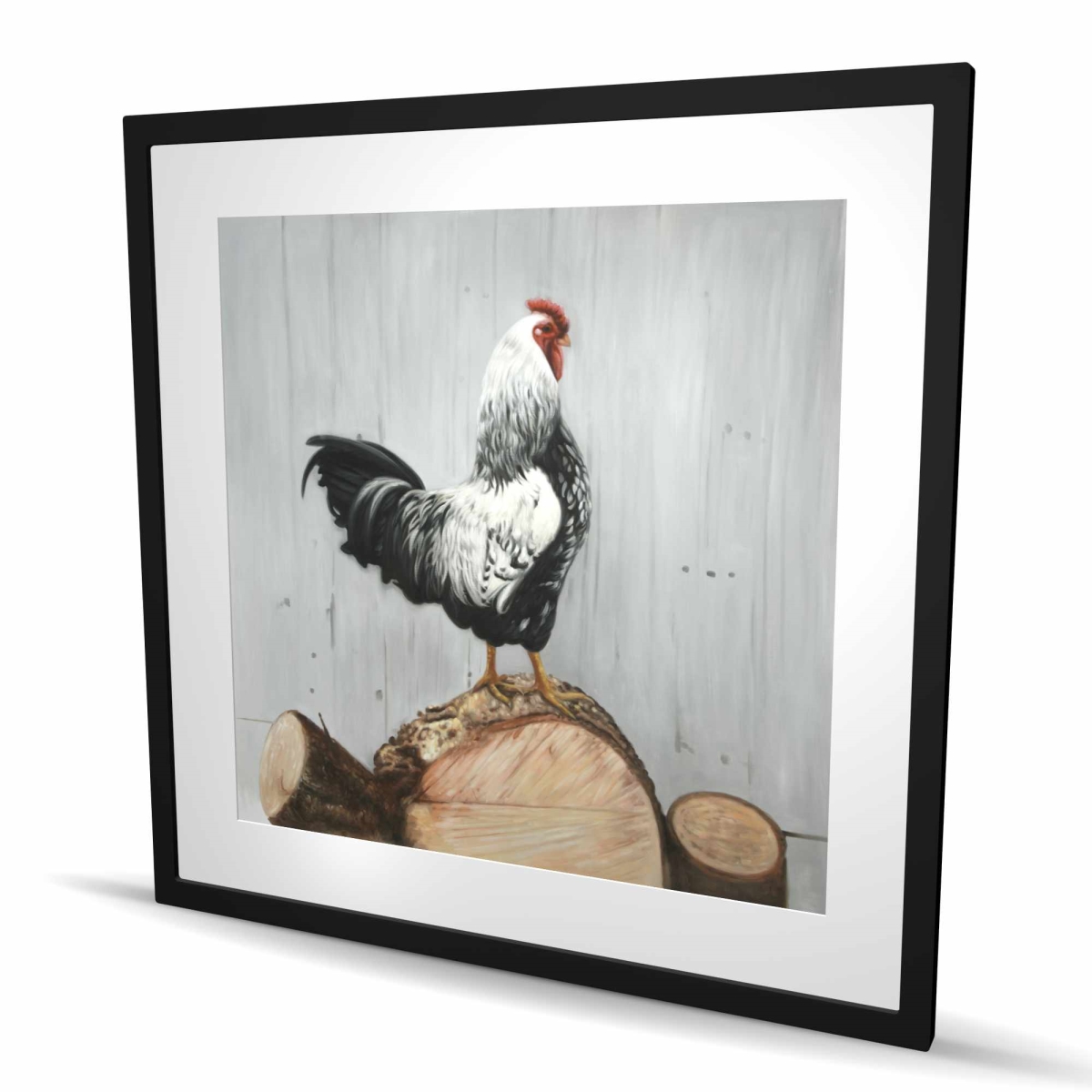 C1FM3636ER3R2E 36 x 36 in. Wyandotte Rooster Print - Rustic White Framed Home Decor