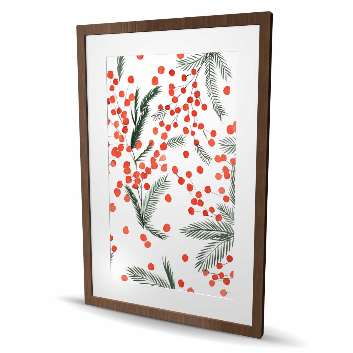 C1FM2436FEJHDM 24 x 36 in. Mistletoe Leaf Pattern Framed Matted Print - Holiday Decor