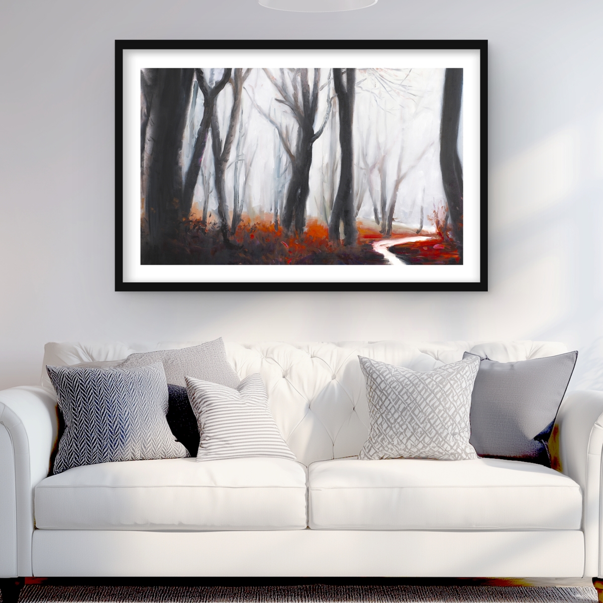 C1FM24369G69B5 24 x 36 in. Mysterious Forest with Stream - Black Trees Framed Print
