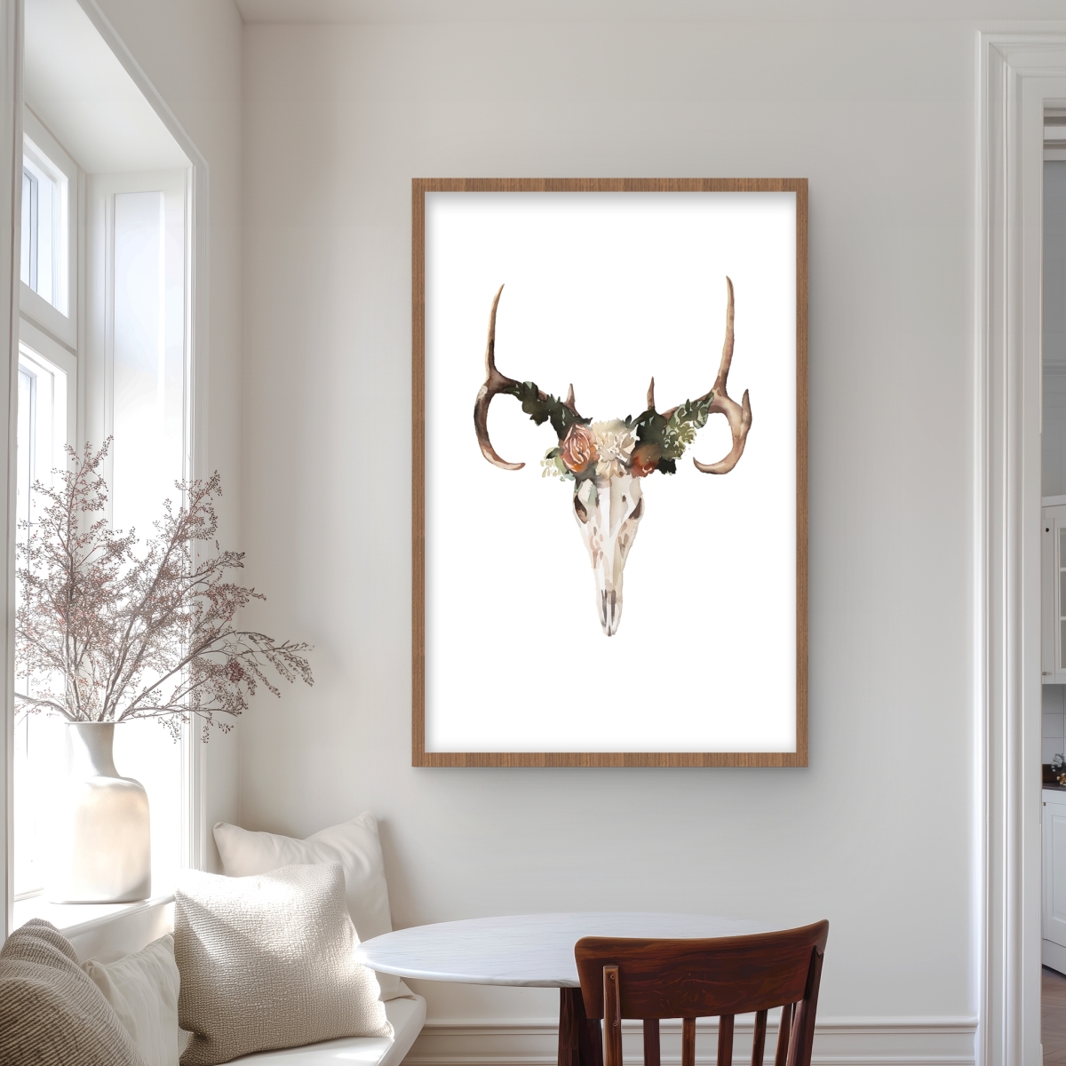 C1FM24369S9AD1 24 x 36 in. Deer Skull with Roses - Rustic Office Framed Print Decor