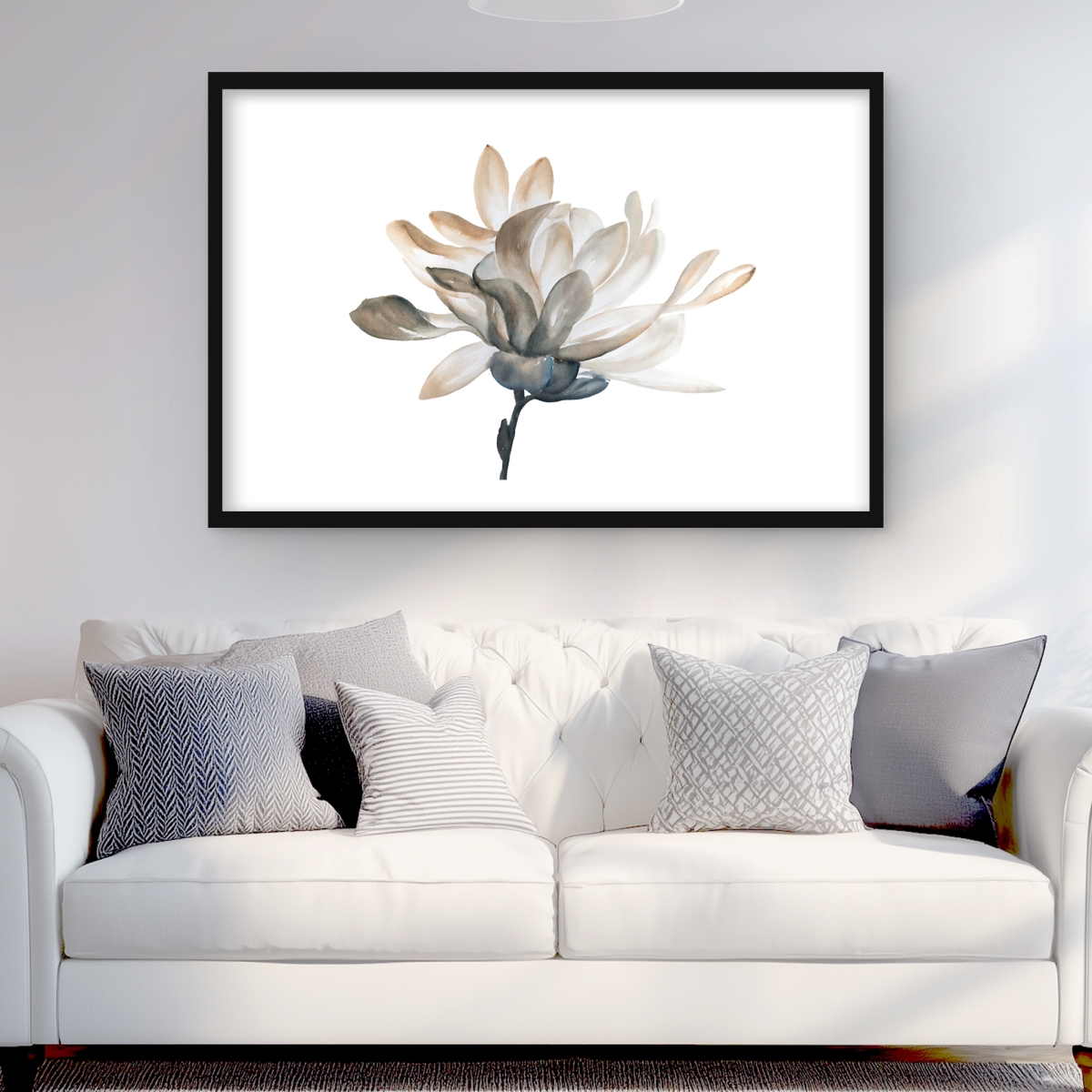 C1FM2436AG2BJP 24 x 36 in. Softness - Beige Floral Botanical Framed Matted Print Decor