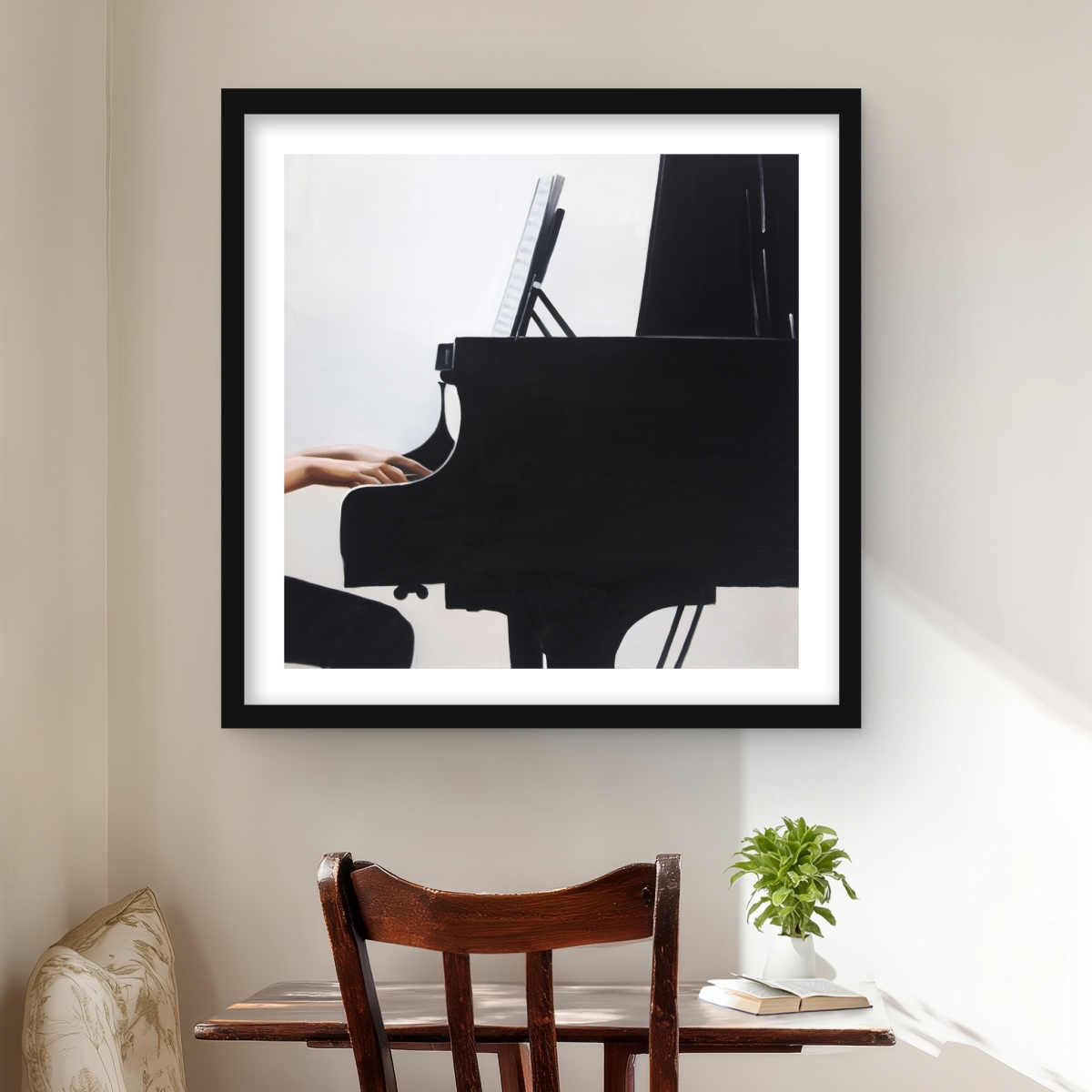 C1FM2424LUHIJE 24 x 24 in. Melody - White Framed Matted Print for Home Decor