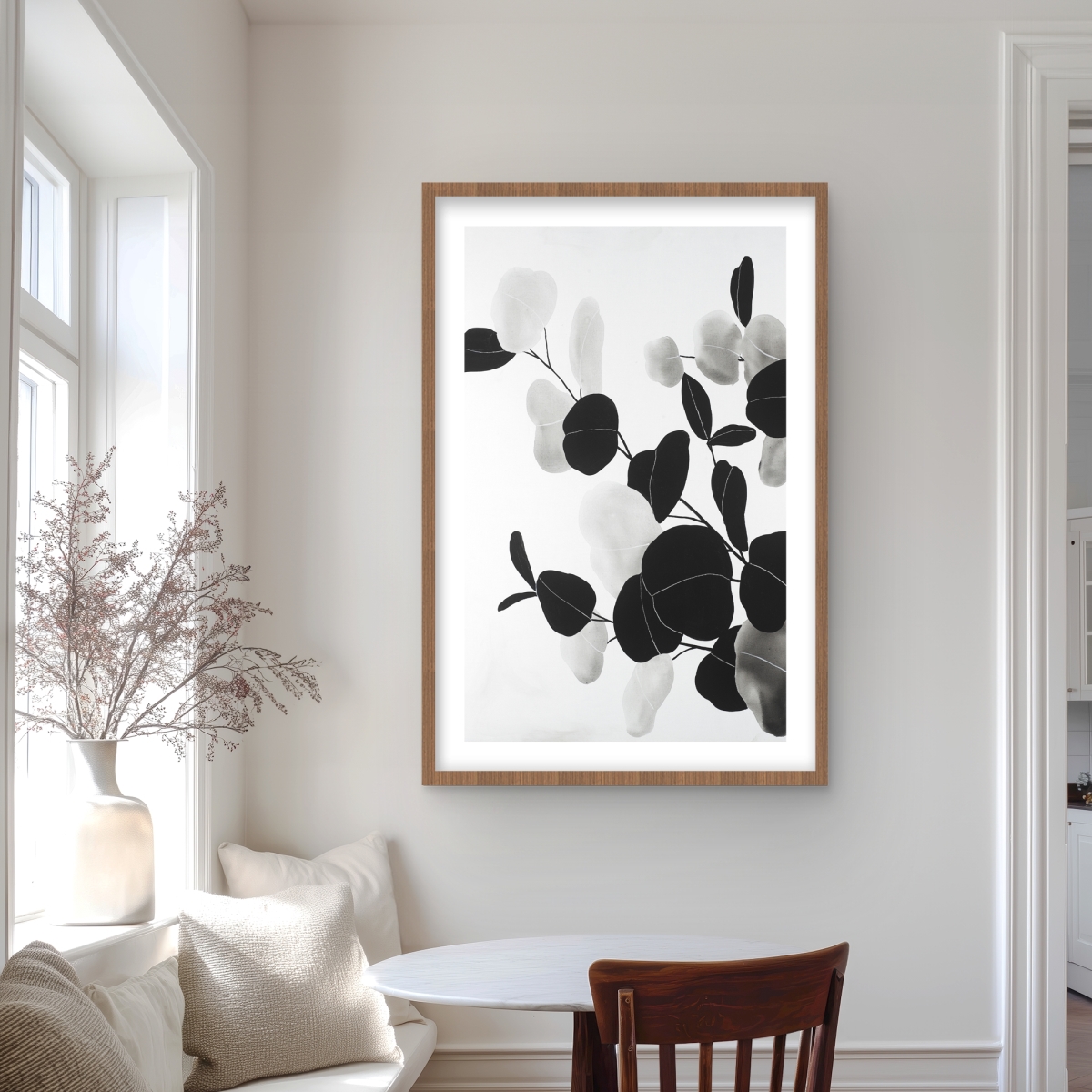 C1FM2436C76699 24 x 36 in. Grayscale Branches with Leaves - Framed Matted Print Decor