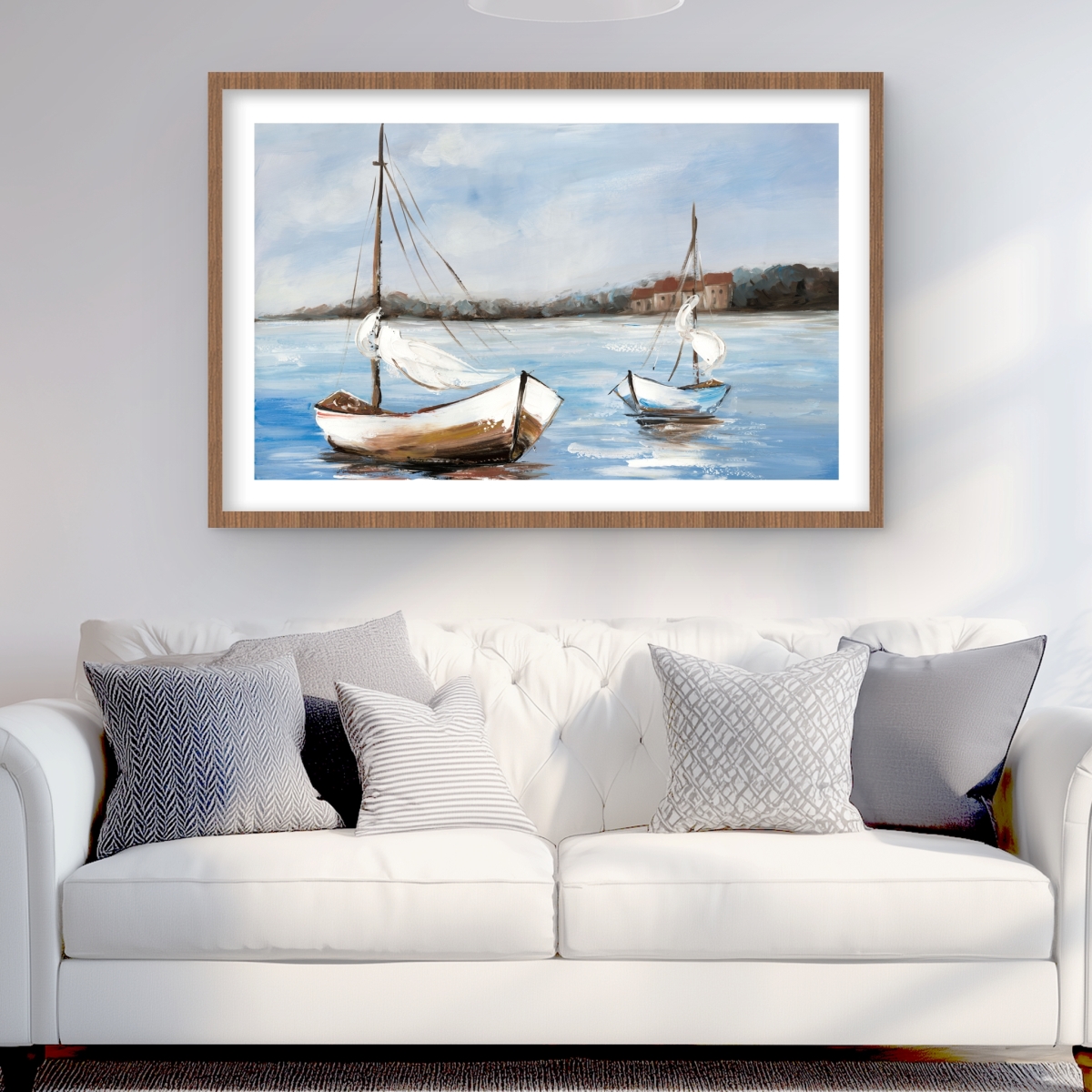 C1FM2436WHANZ2 24 x 36 in. Two Boats on the Water - Blue Marine Framed Matted Print