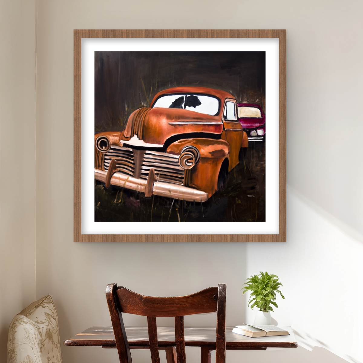 C1FM2424S48N06 24 x 24 in. Old Car Crash - Rustic Framed Matted Print for Home Decor