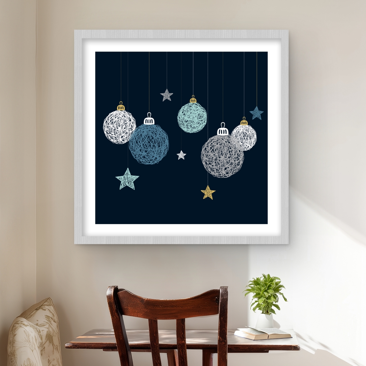 C1FM2424SIBB6G 24 x 24 in. Christmas Ball Vector - Turquoise Framed Matted Print Decor