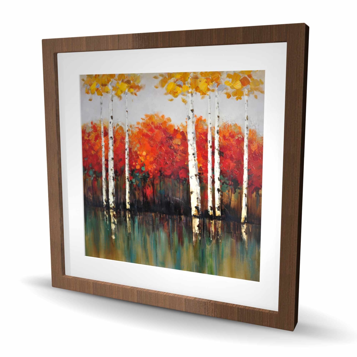 C1FM2424SKI3B6 24 x 24 in. Birches by Fall - Framed Matted Print for Home Decor