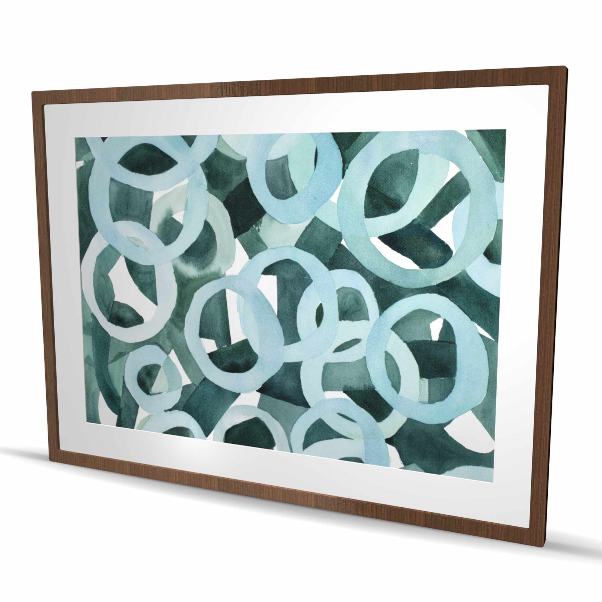 C1FM36488VWNCA 36 x 48 in. Abstract Rings - Turquoise Office Framed Matted Print Decor