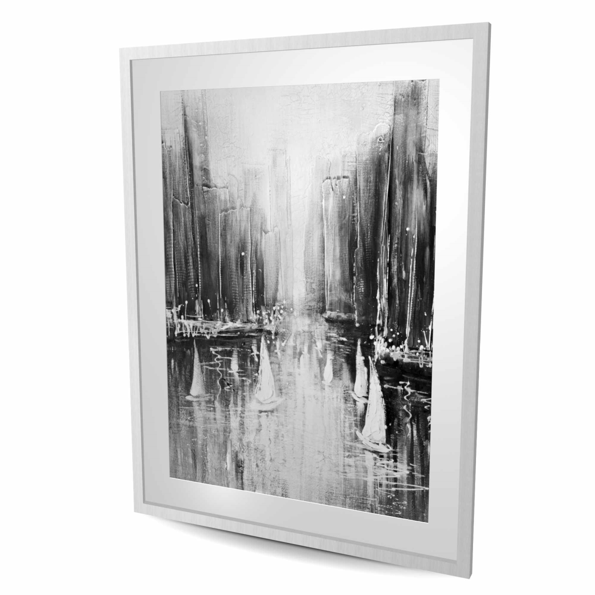 C1FM3648A0LBE8 36 x 48 in. Grayscale Boats on the Water - Black Framed Matted Print