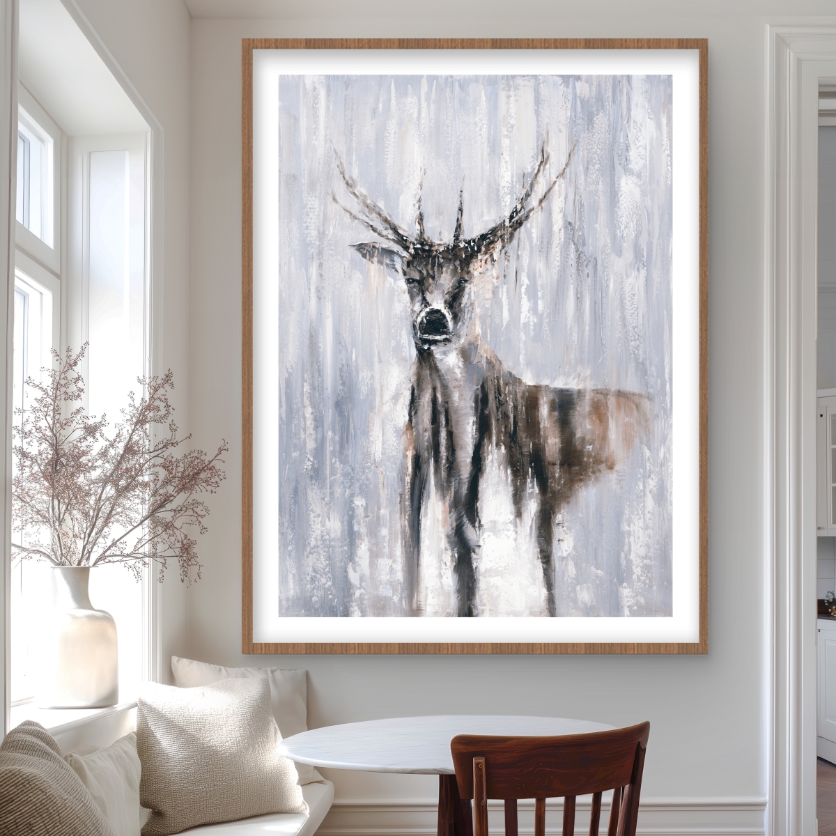 C1FM3648A73VT6 36 x 48 in. Winter Abstract Deer - Blue Framed Matted Print for Decor