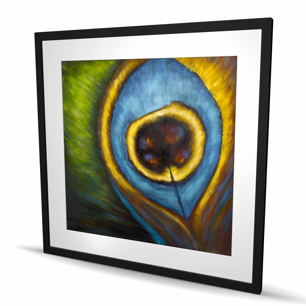 C1FM3636VZZRXQ 36 x 36 in. Peacock Feather Closeup - Exotic Framed Matted Print Decor