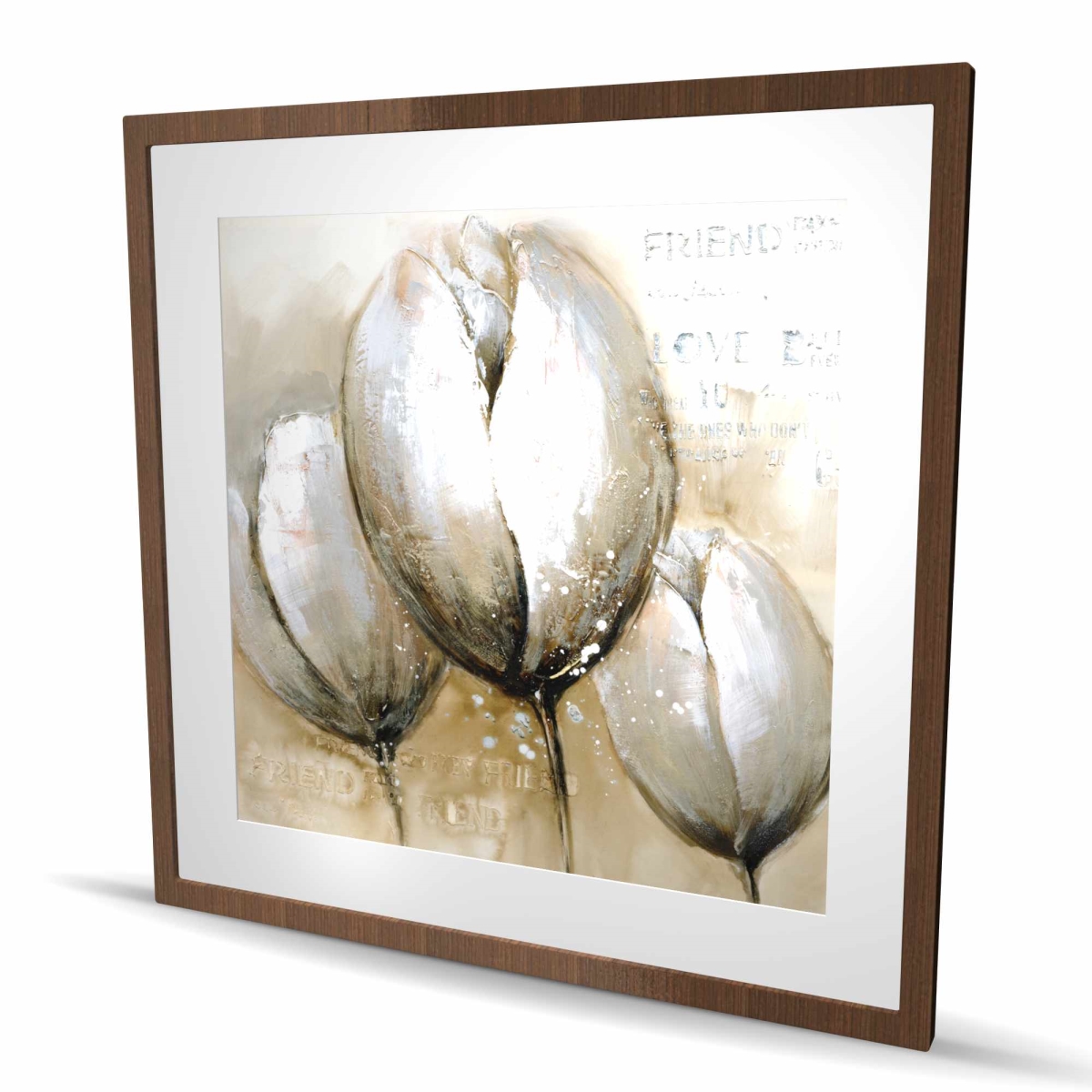 C1FM3636WH4TB3 36 x 36 in. Three Tulips with Typography - Beige Framed Matted Print