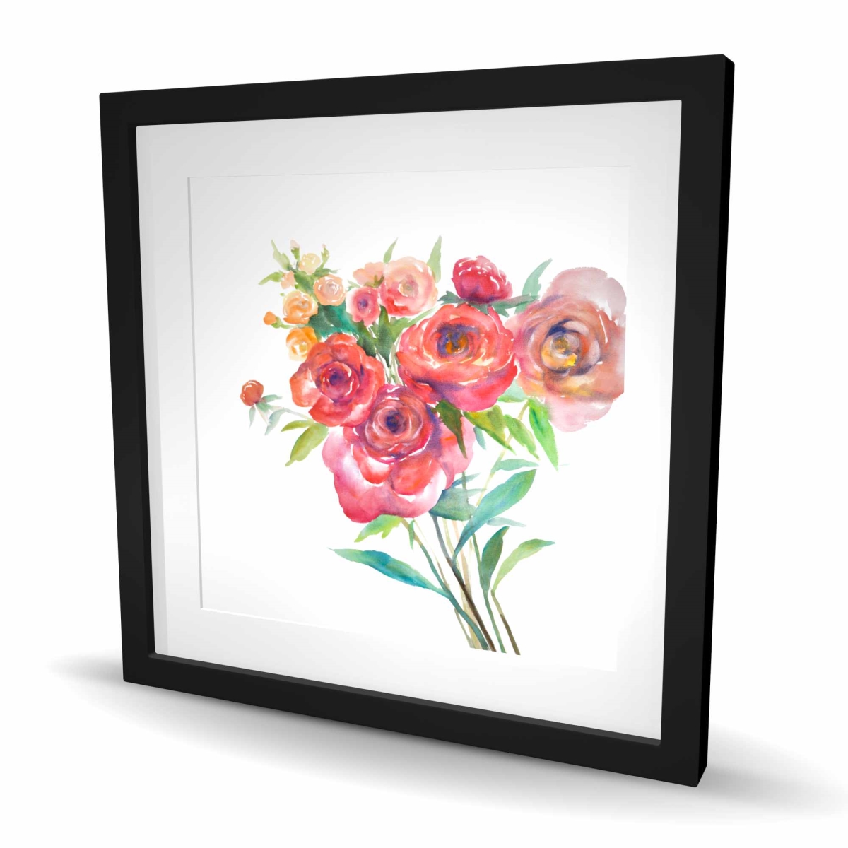 C1FM2424IIJKPU 24 x 24 in. Watercolor Bouquet of Flowers - Red Romantic Framed Print