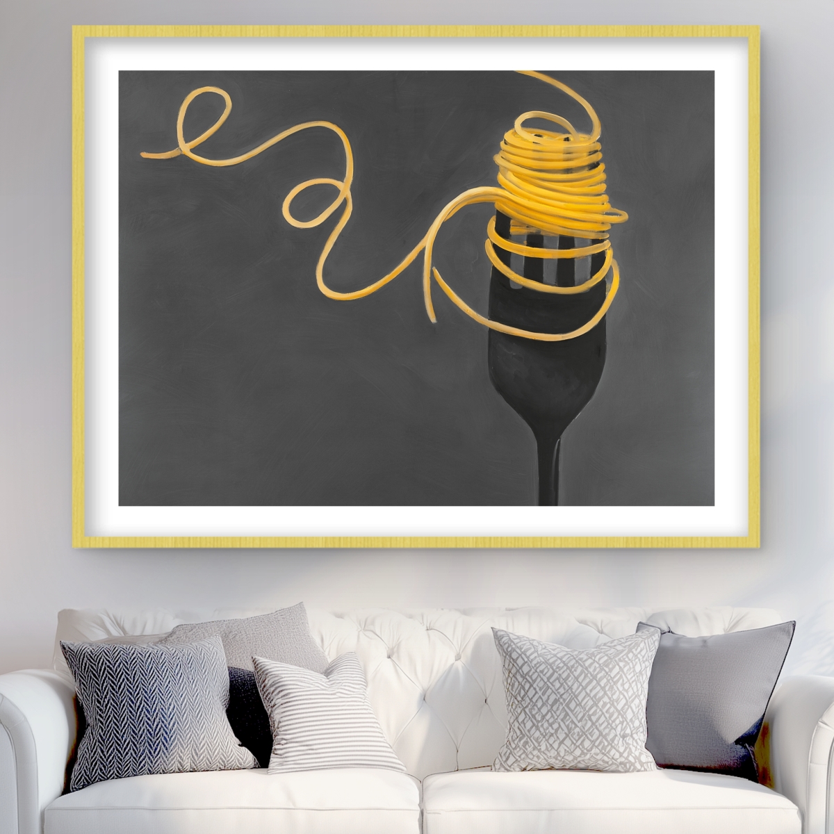 C1FM3648L0M9D2 36 x 48 in. Spaghetti Pasta Around A Fork - Gray Framed Matted Print