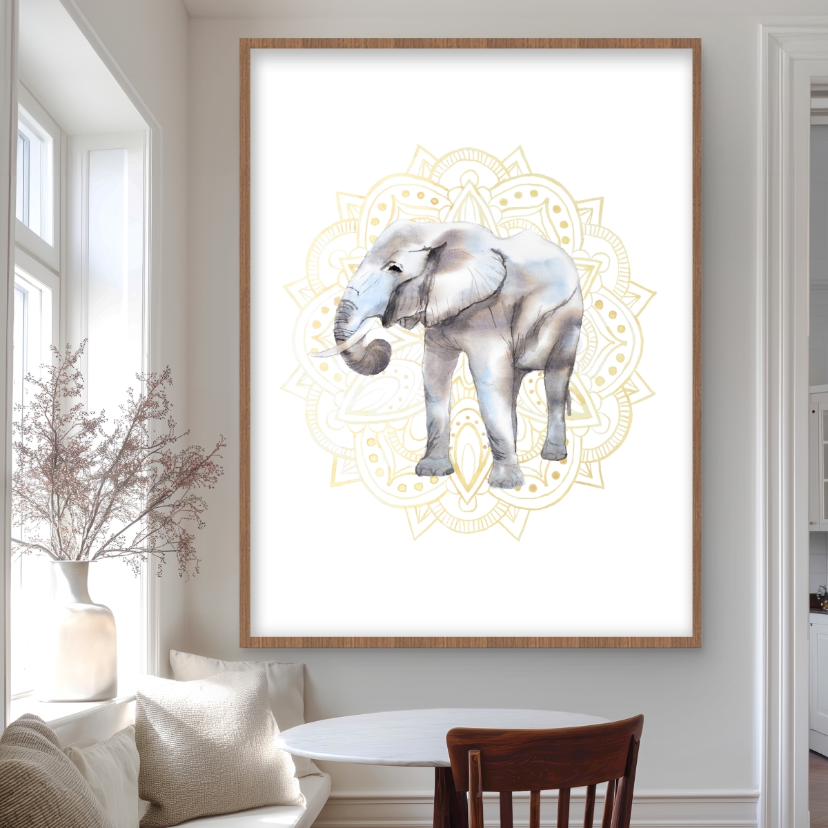 C1FM3648J4YJN5 36 x 48 in. Elephant on Mandalas Pattern - Beige Framed Matted Print