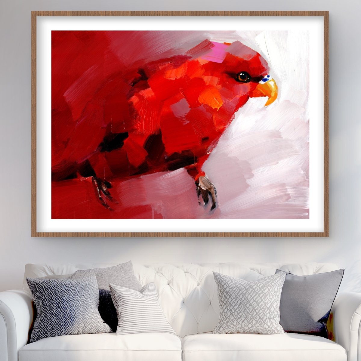 C1FM3648LQ2O0E 36 x 48 in. Abstract Red Parrot - Office Red Framed Matted Print Decor