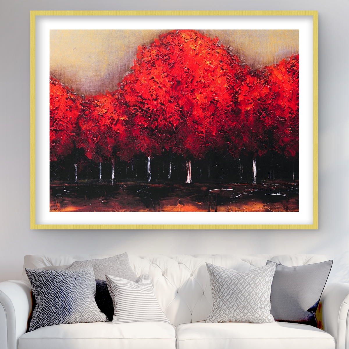 C1FM3648A0QU8F 36 x 48 in. Red Dark Trees - Framed Matted Print for Home Decor