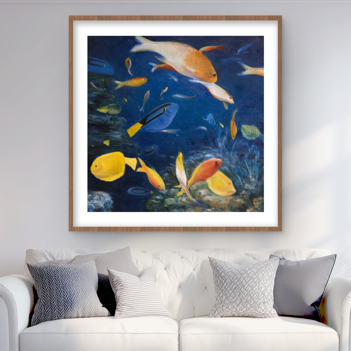 C1FM3636AAQKAR 36 x 36 in. Colorful Fish Under the Sea - Classic Blue Framed Print