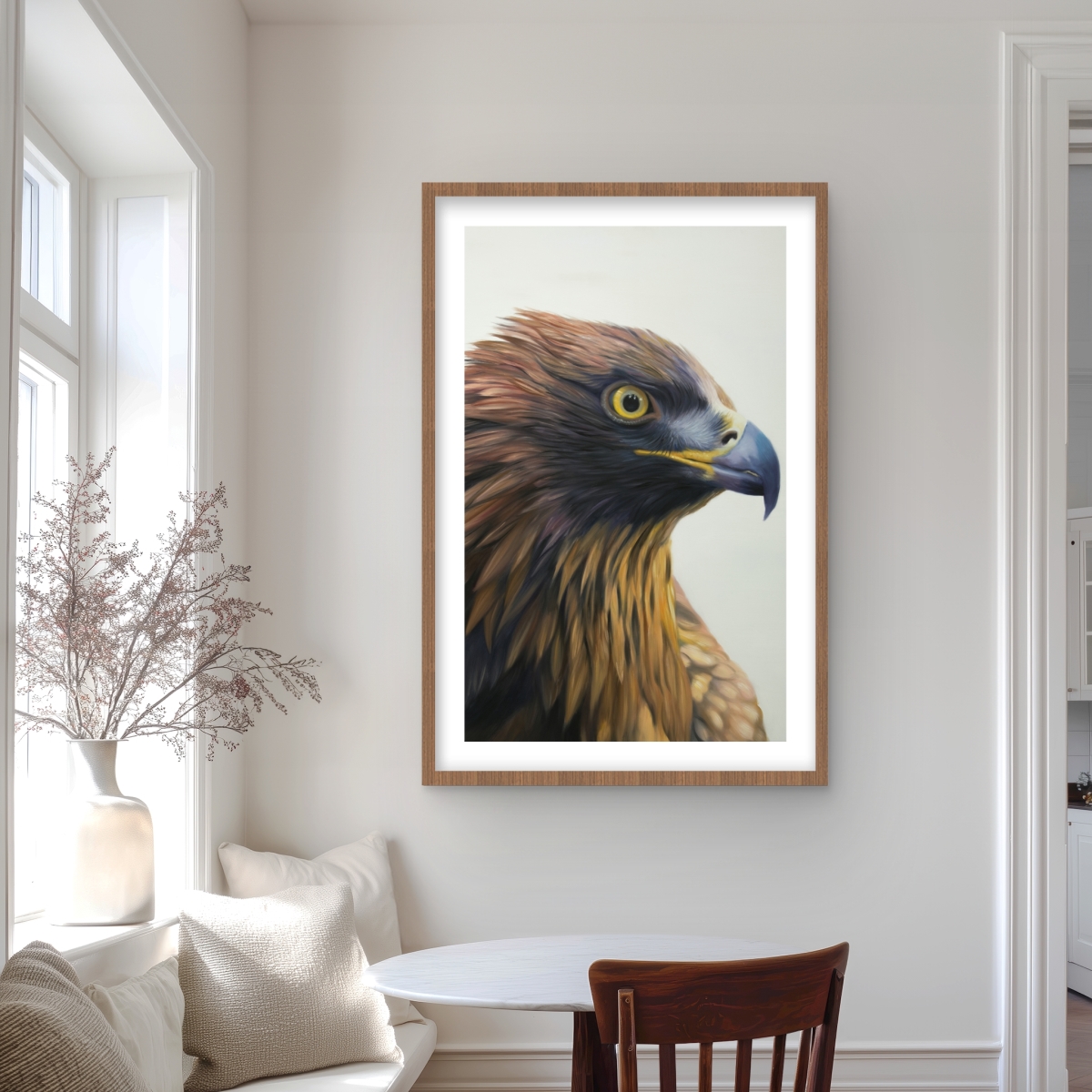 C1FM24369C34W3 24 x 36 in. Brown-Headed Eagle Print - Hyperrealist Beige Framed Decor