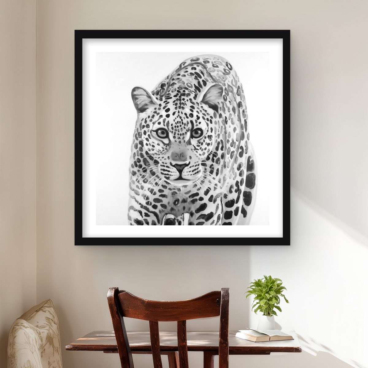 C1FM24248610E7 24 x 24 in. Leopard Ready to Attack - Framed Matted Print for Home Decor