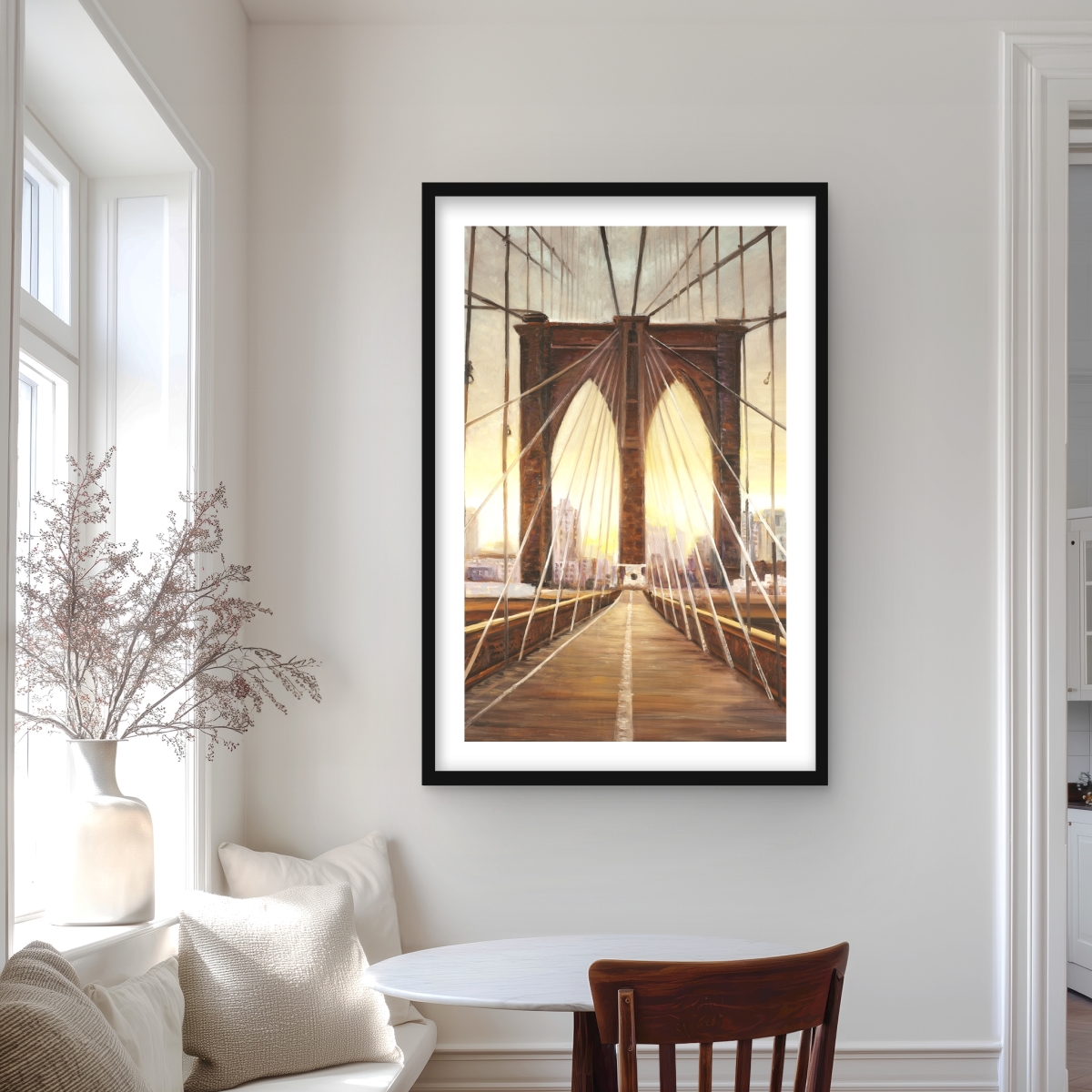 C1FM2436DRDH3X 24 x 36 in. Sunset on the Brooklyn Bridge - Framed Matted Print Decor
