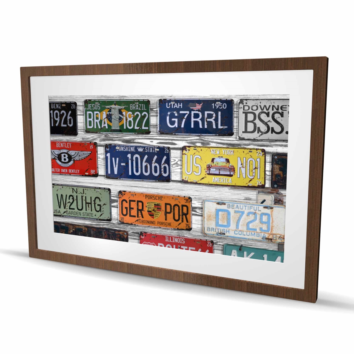 C1FM2436A78B4A 24 x 36 in. Number Plates - Man Cave Car Framed Matted Print for Decor