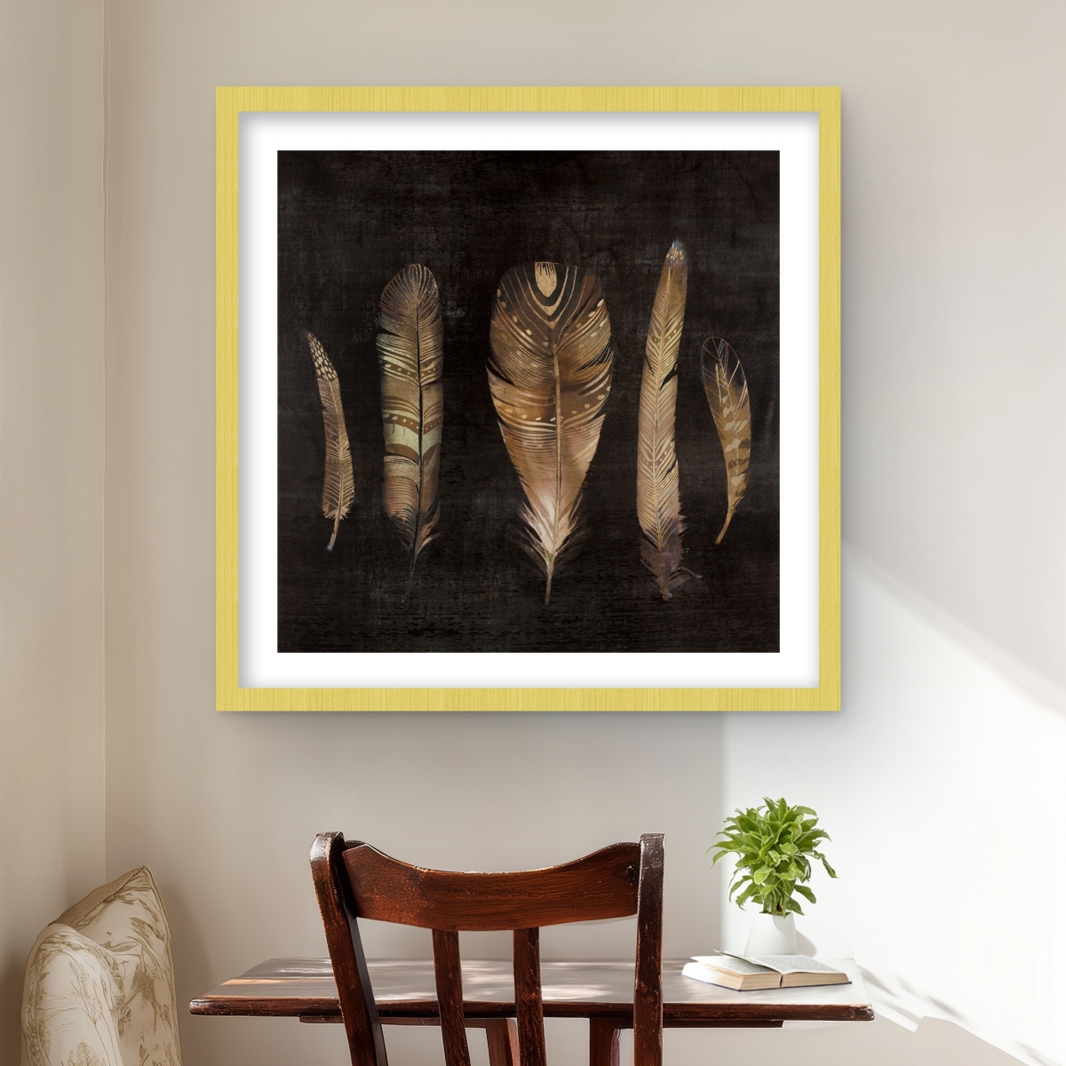C1FM24248L0T4L 24 x 24 in. Brown Feather Set - Bohemian Black Framed Matted Print