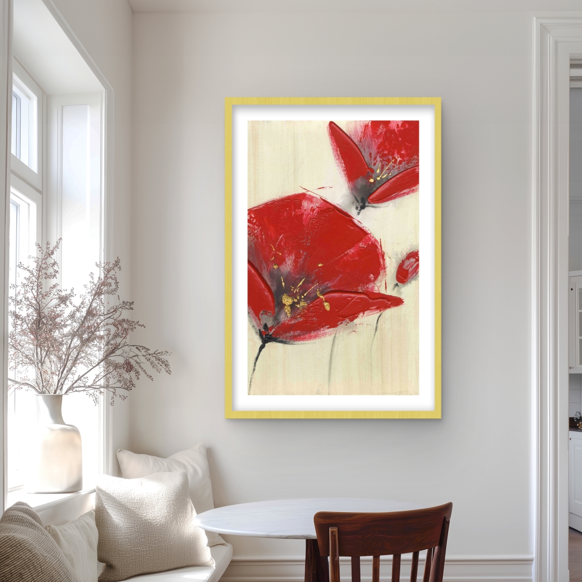 C1FM2436D8AUJL 24 x 36 in. Three Red Flowers with Texture - Romantic Framed Print Decor