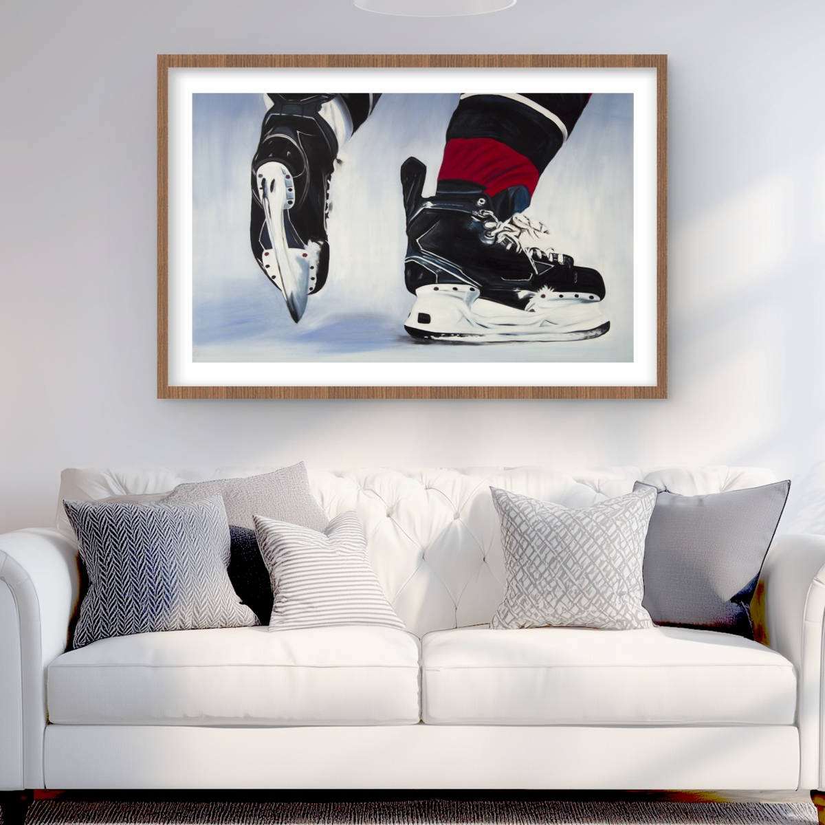 C1FM2436OW52P6 24 x 36 in. Hockey Player Framed Matted Print - Man Cave Home Decor