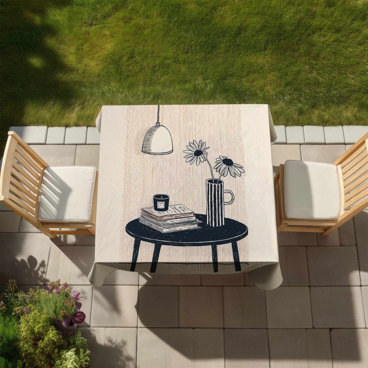 Picture of Begin Home Decor C1TC5858B3Q5U5 58 x 58 in. Rough Table - White Still Life Tablecloth for Home Decor