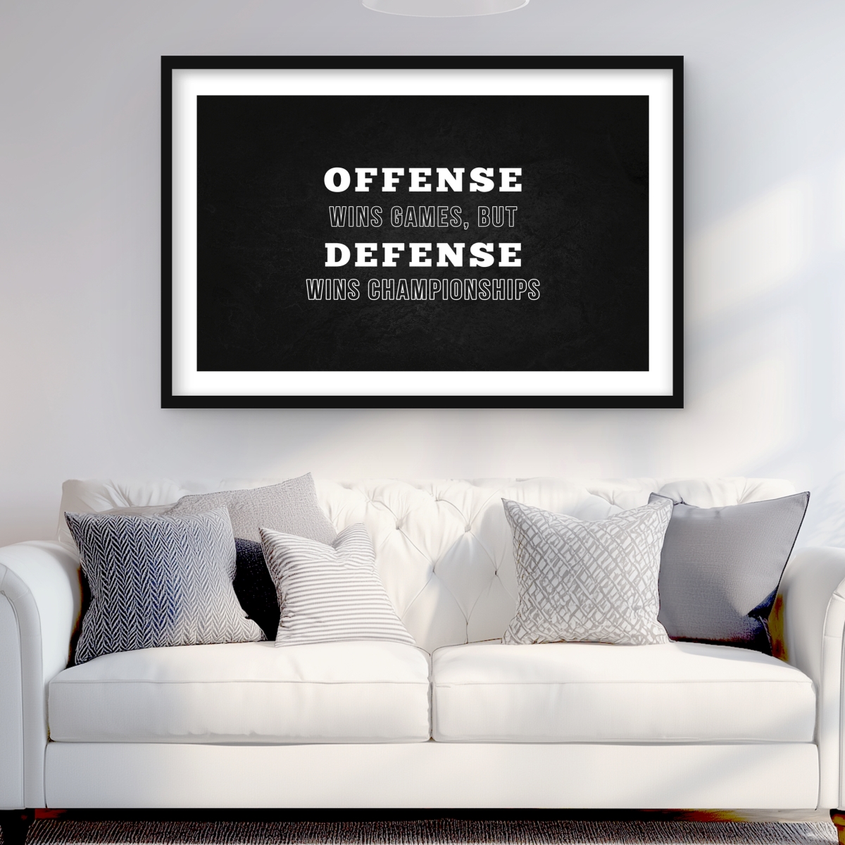 C1FM2436FGOSKI 24 x 36 in. Offense Wins Games - Black Man Cave Framed Matted Print